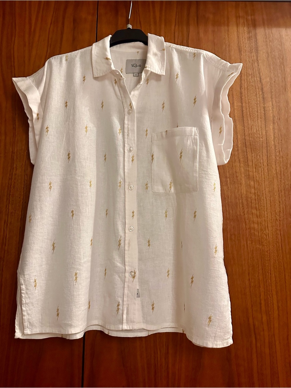 Rails White Button-Up Shirt with Gold Lightning Detail